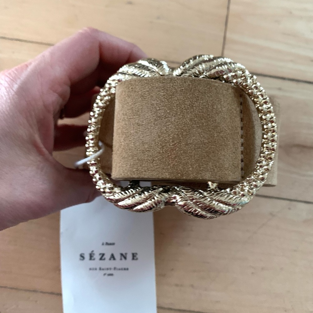 Sezane Artemis Tan Suede Women's Belt with Gold Decorative Buckle - Picture 7 of 12